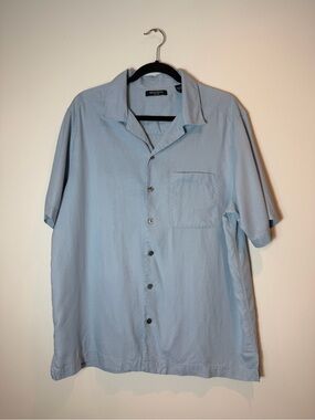 Pure Silk Light Blue Short-Sleeve Camp Shirt Size Large
